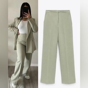 NWT ZARA Light Green High Waist Straight Leg Pants in Size L